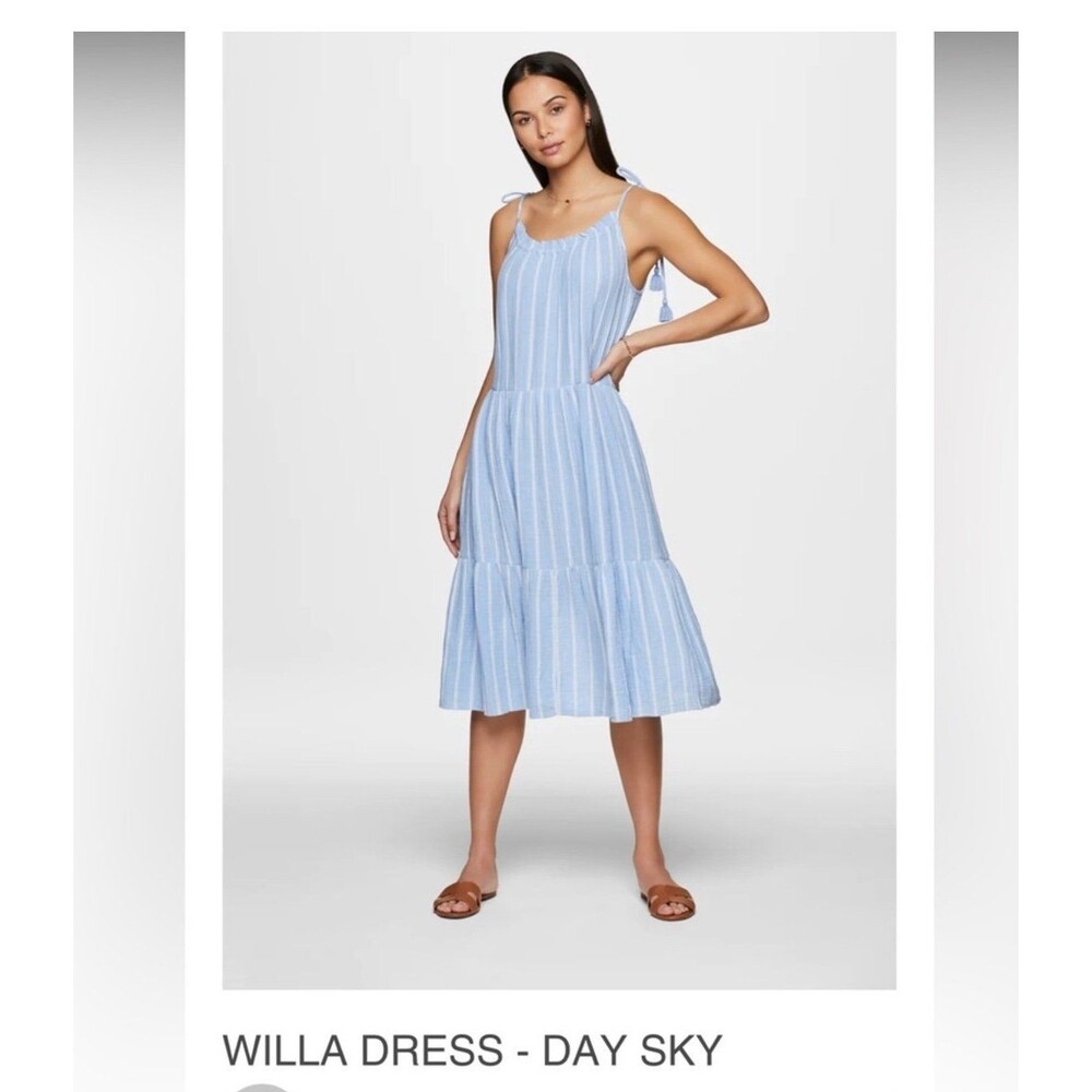 BeachLunchLounge Day Sky Blue Striped Willa Dress - Striped Midi Dress Small